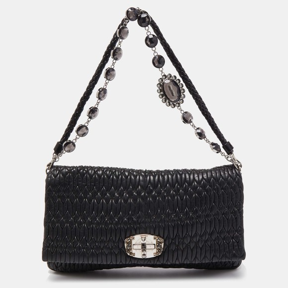 Miu Miu Handbags - MIU MIU Black Matelasse Leather Crystal Shoulder Bag